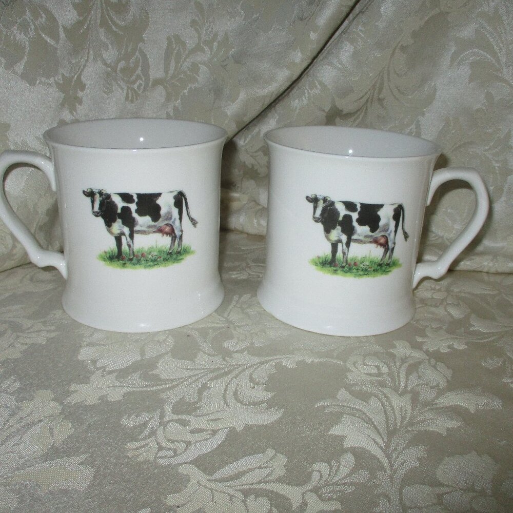 2 Grace Porcelain COW Mug Cup Black And White farmhouse style farm Dairy Cow